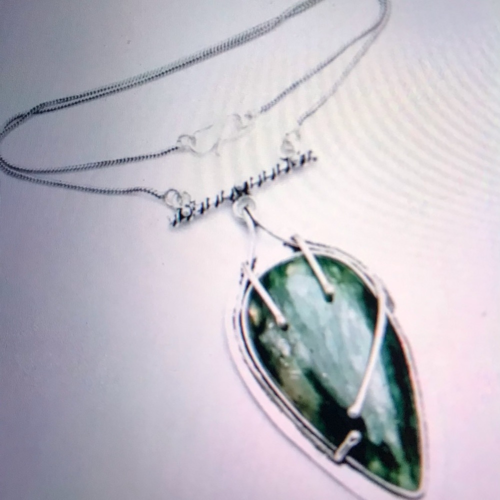 Moss Agate Stamped 925 Sterling Silver Necklace